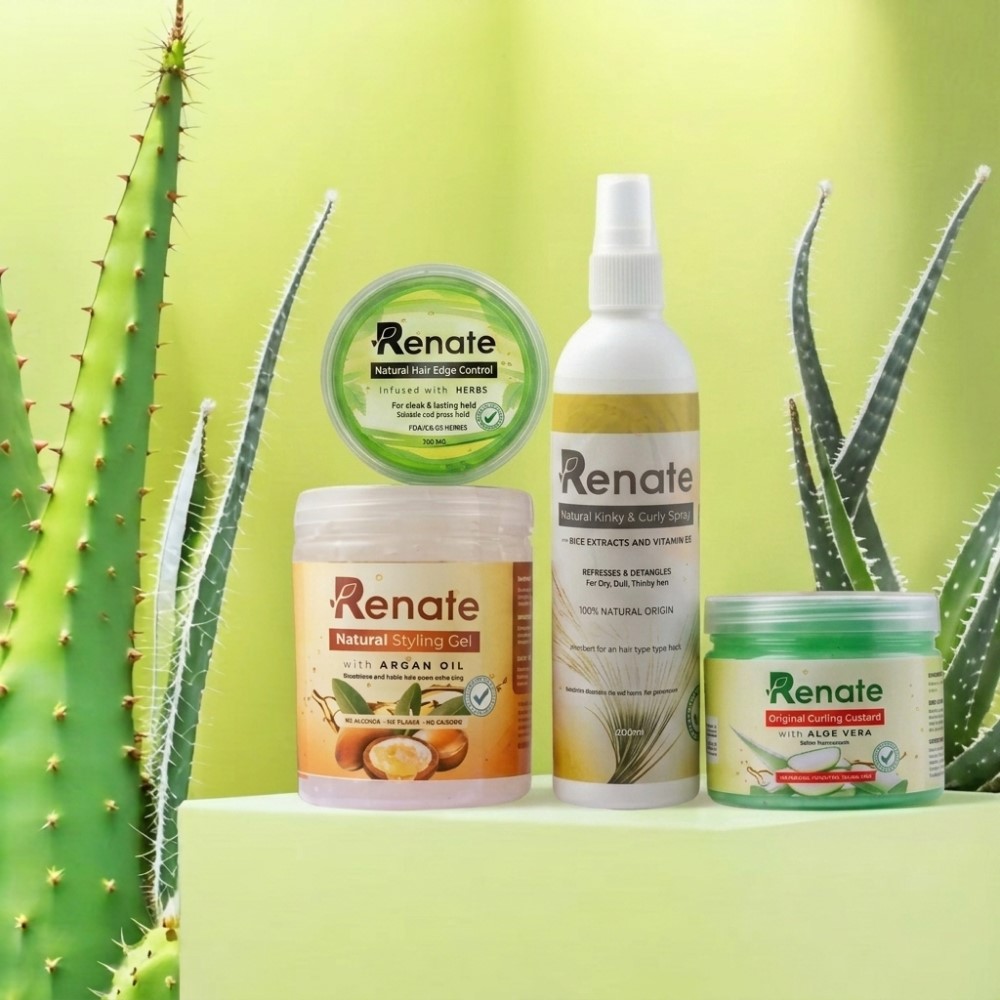 Renate Hair styling Pack - 4 products Hair Styling Products Kit - Styling Gel, Hair Edge Control, and Curly/Kinky Hair Spray (4 Products)