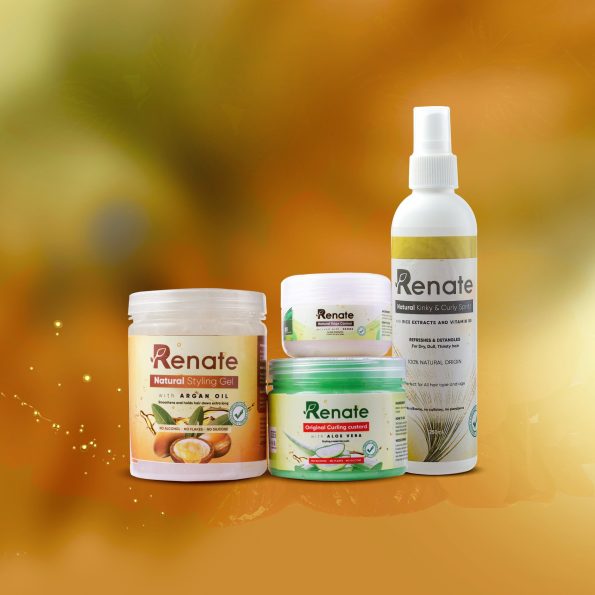 Renate Cosmetics Styling Products Kit - Styling Gel, Hair Edge Control, and Curly/Kinky Hair Spray (4 Products)